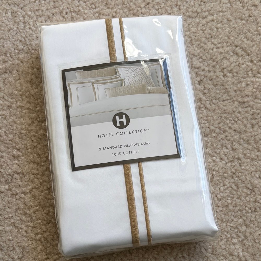 Hotel Collection White and Gold Pillow Standard pillowshams